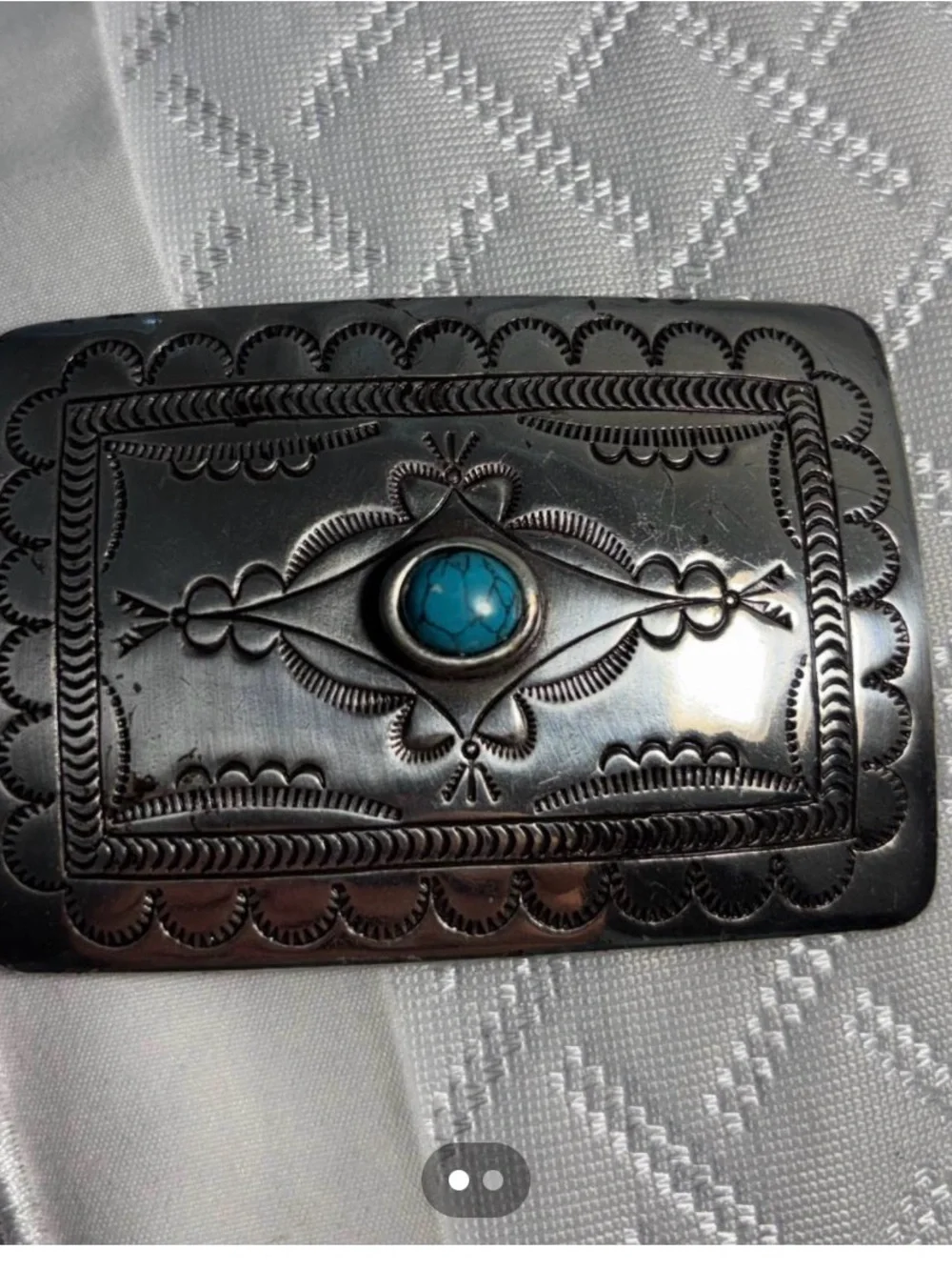 Turquoise Accent Western-Style Unisex Belt Buckle - Silver Tone